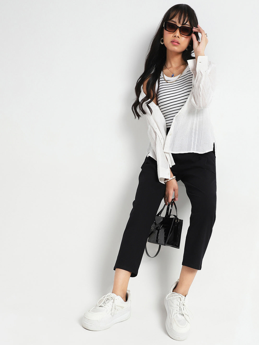 Black Cotton Nylon Stylish Casual Trouser