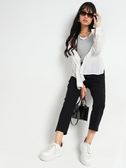 Black Cotton Nylon Stylish Casual Trouser