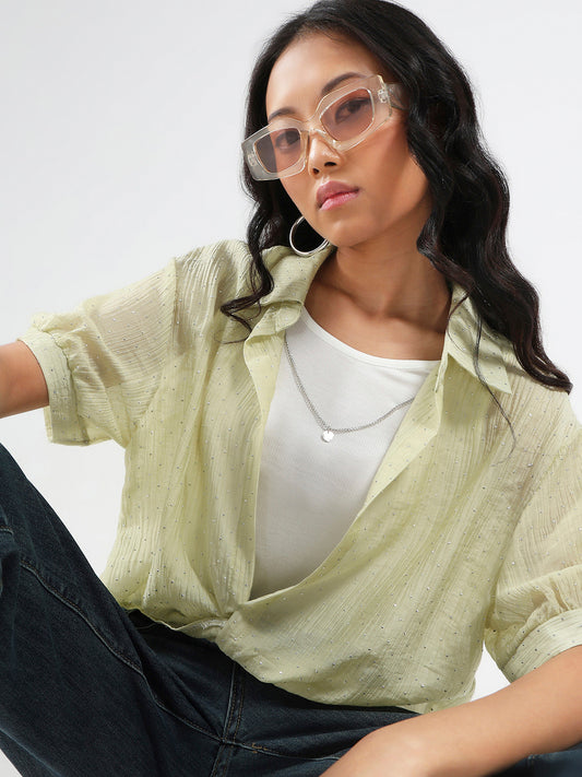 Oversized Studded Shirt With tank top and Necklace