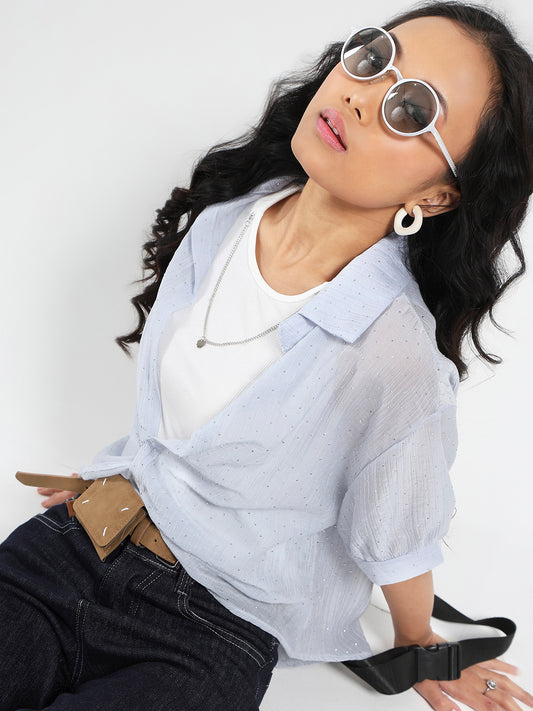 Trendy Studded Oversized Shirt With tank top and necklace