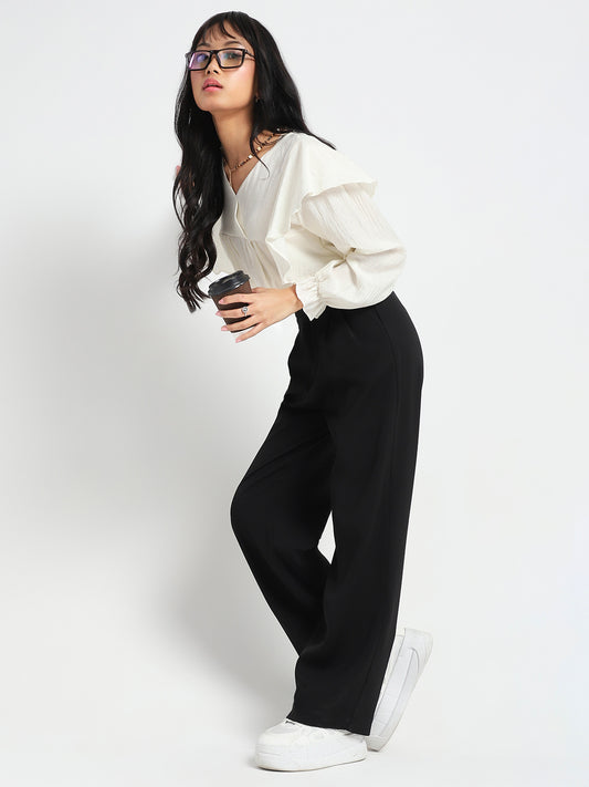 Korean Black High Rise Pleated Trouser