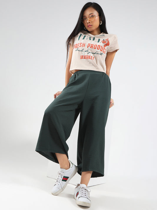 Green Wide Leg High Waist Relaxed Fit Trouser