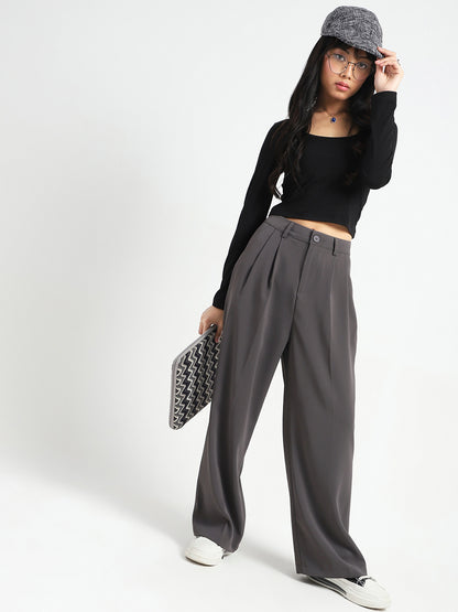 Korean High Rise Pleated Wide Leg Trouser with Belt