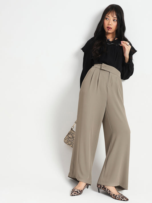 Korean High Rise Pleated Wide Leg Trouser