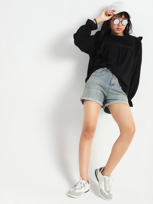 High Waist Vintage Look Denim Shorts