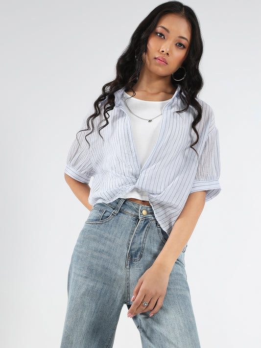 Blue & White Striped  Oversized Top with inner tank top and necklace