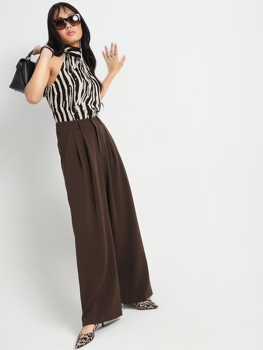 Korean High Rise Pleated Wide Leg Trouser with Belt