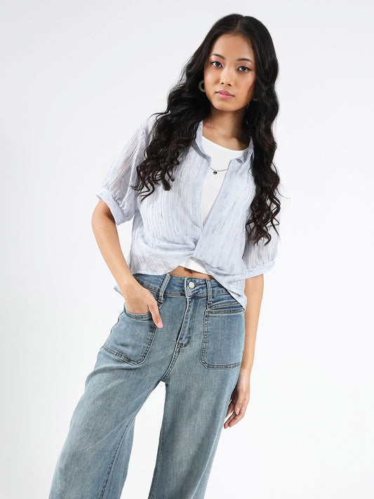 Light Blue Tencel Nylon Oversized Shirt with tank top and Necklace