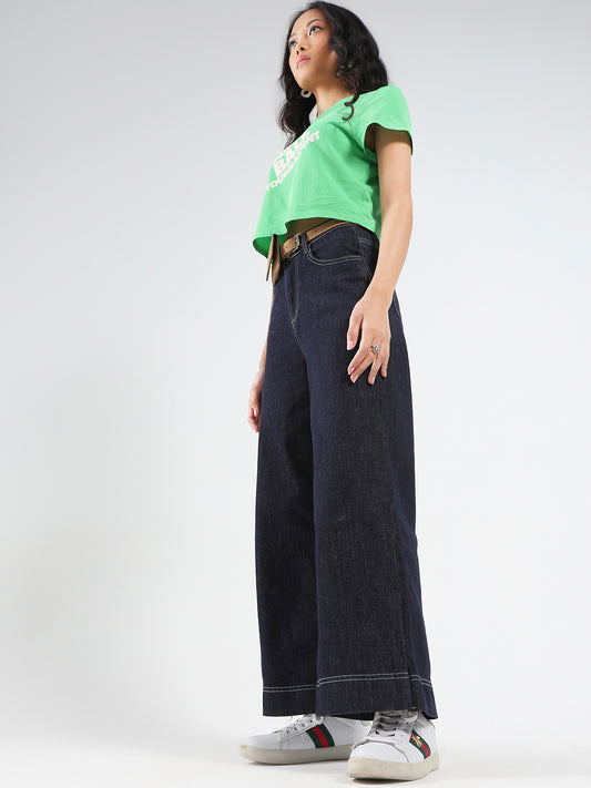 Blue High Waist Wide Leg Jeans