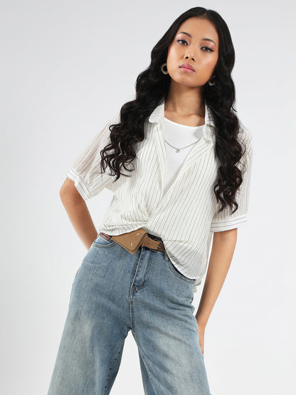 Off white Striped Oversized Top with inner tank top and necklace