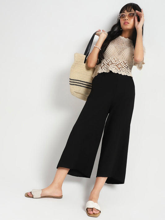 Black Wide Leg High Waist Relaxed Fit Trouser