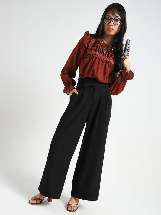 Korean High Rise Pleated Wide Leg Trouser