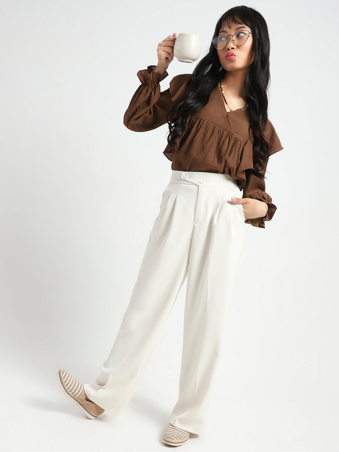 Korean Offwhite High Rise Pleated Trouser