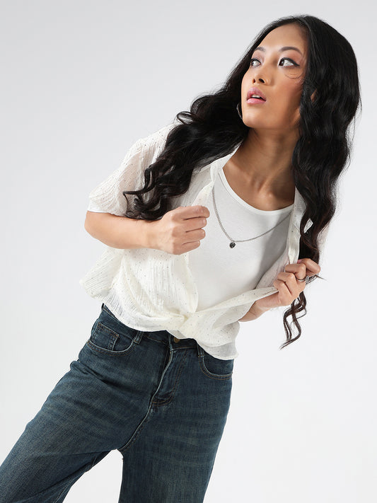Oversized Studded Shirt Shirt with tank top and Necklace