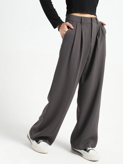 Korean High Rise Pleated Wide Leg Trouser with Belt