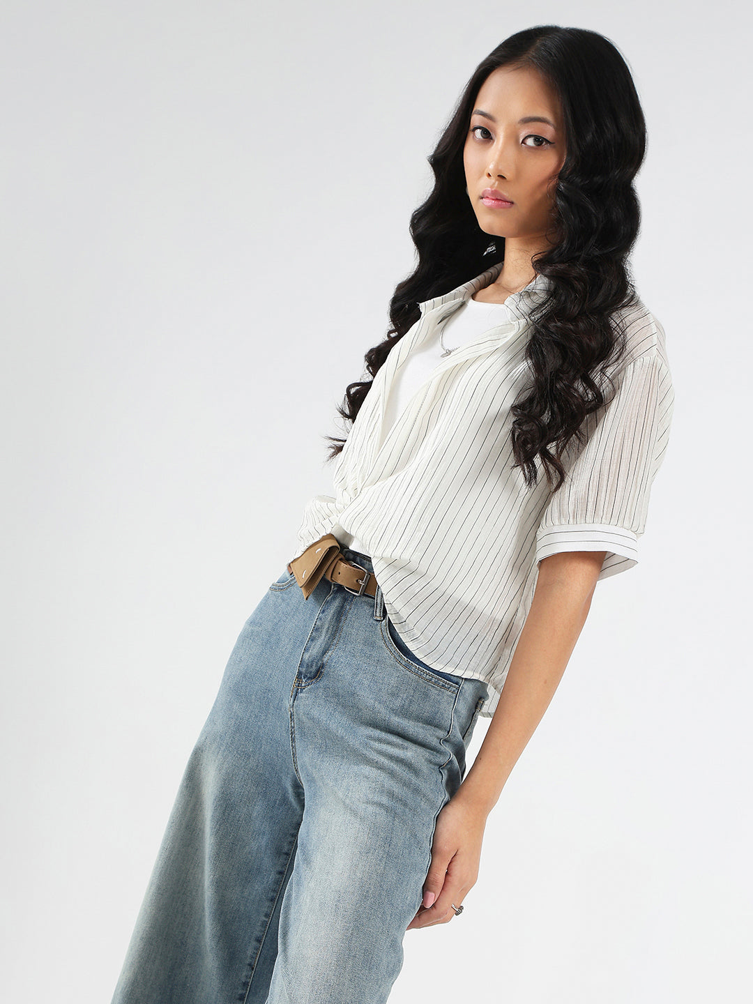 Off white Striped Oversized Top with inner tank top and necklace