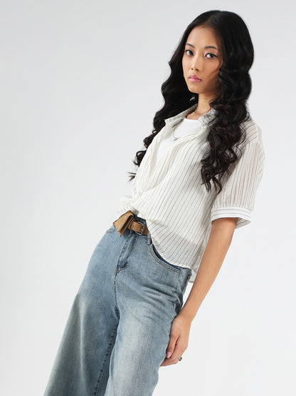 Off white Striped Oversized Top with inner tank top and necklace