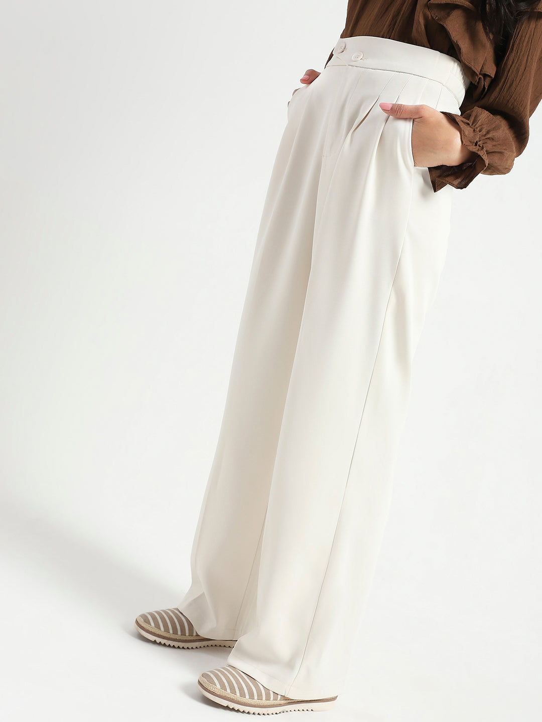 Korean Offwhite High Rise Pleated Trouser
