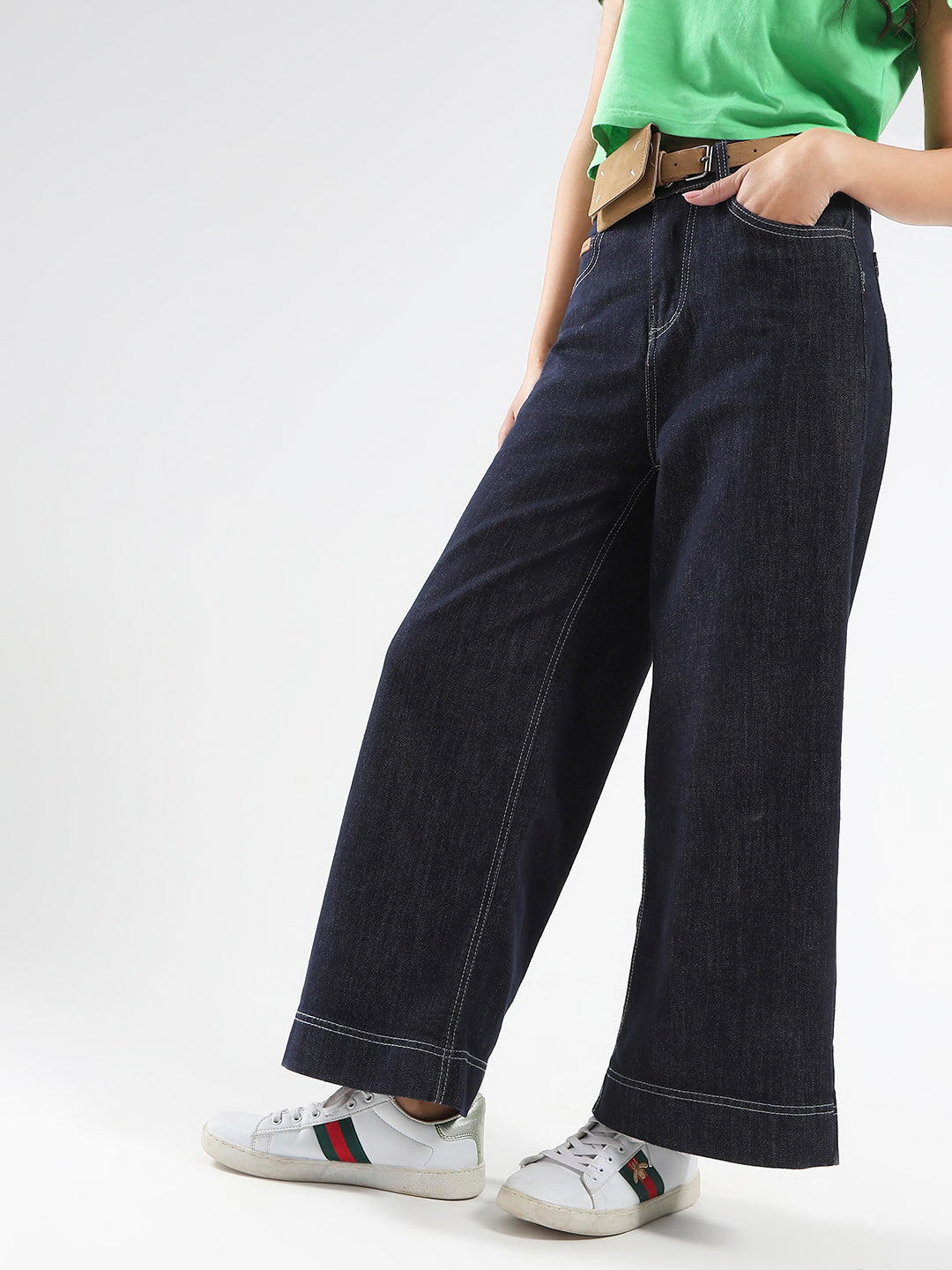 Blue High Waist Wide Leg Jeans
