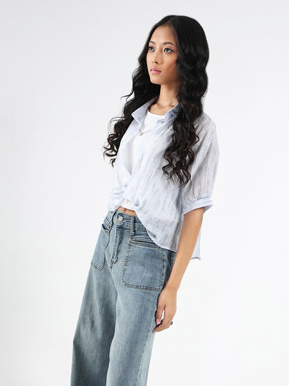 Light Blue Tencel Nylon Oversized Shirt with tank top and Necklace