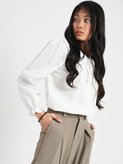 White Peter Pan Collar OverSize Shirt with Floral Lace
