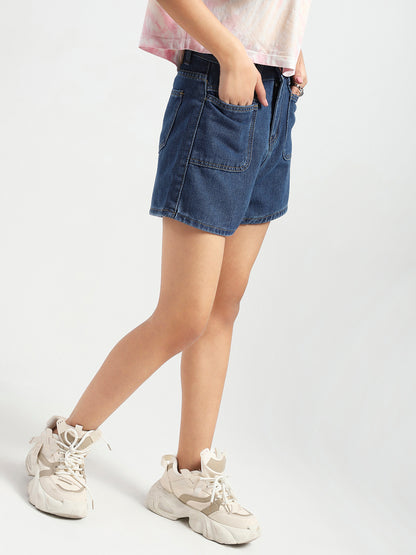 High Rise Double Pocket Vintage Denim Shorts