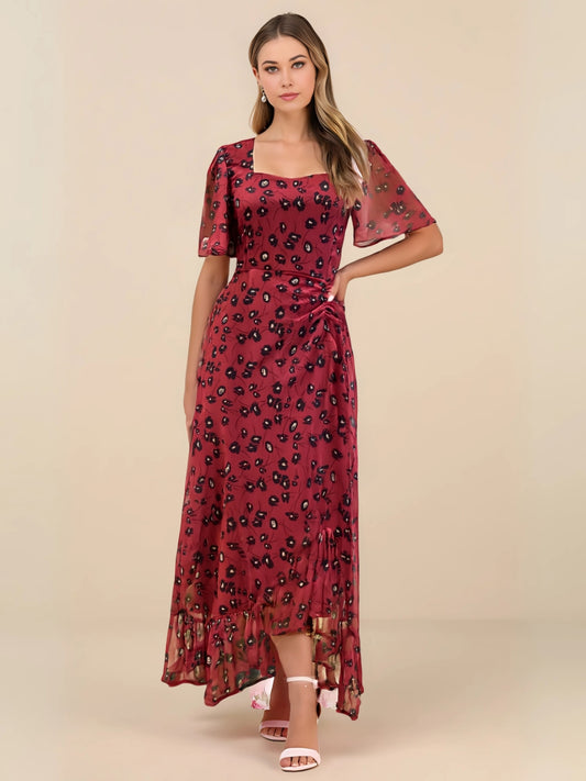 Crimson Crush Chiffon Midi Dress