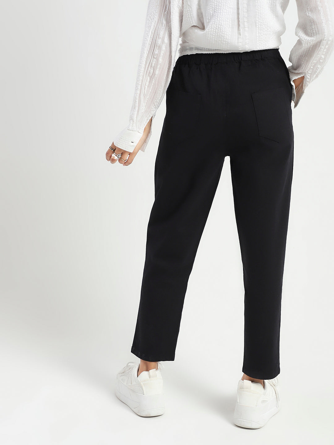 Black Cotton Nylon Stylish Casual Trouser