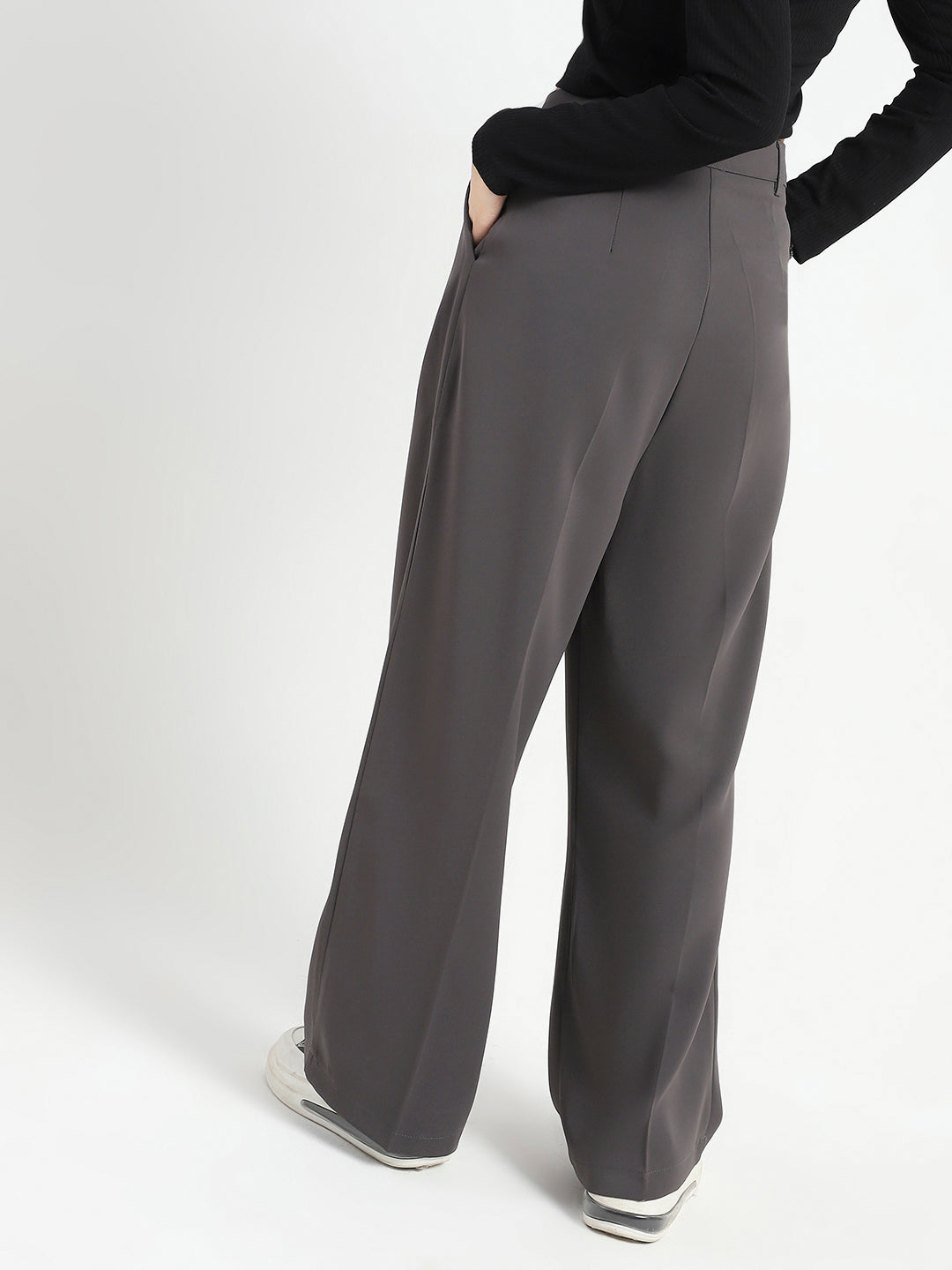 Korean High Rise Pleated Wide Leg Trouser with Belt
