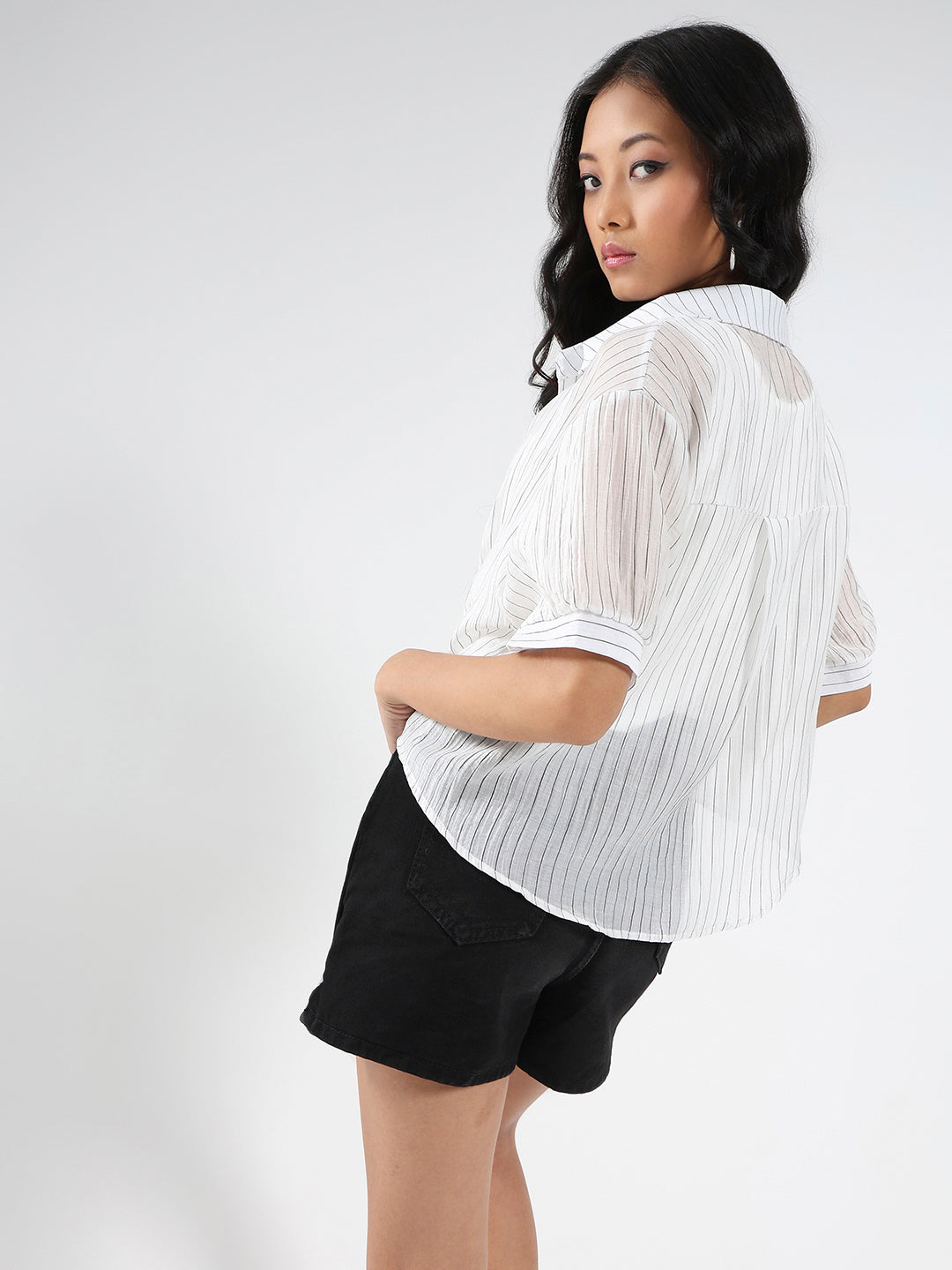 White Striped Oversized Top with inner tank top and necklace