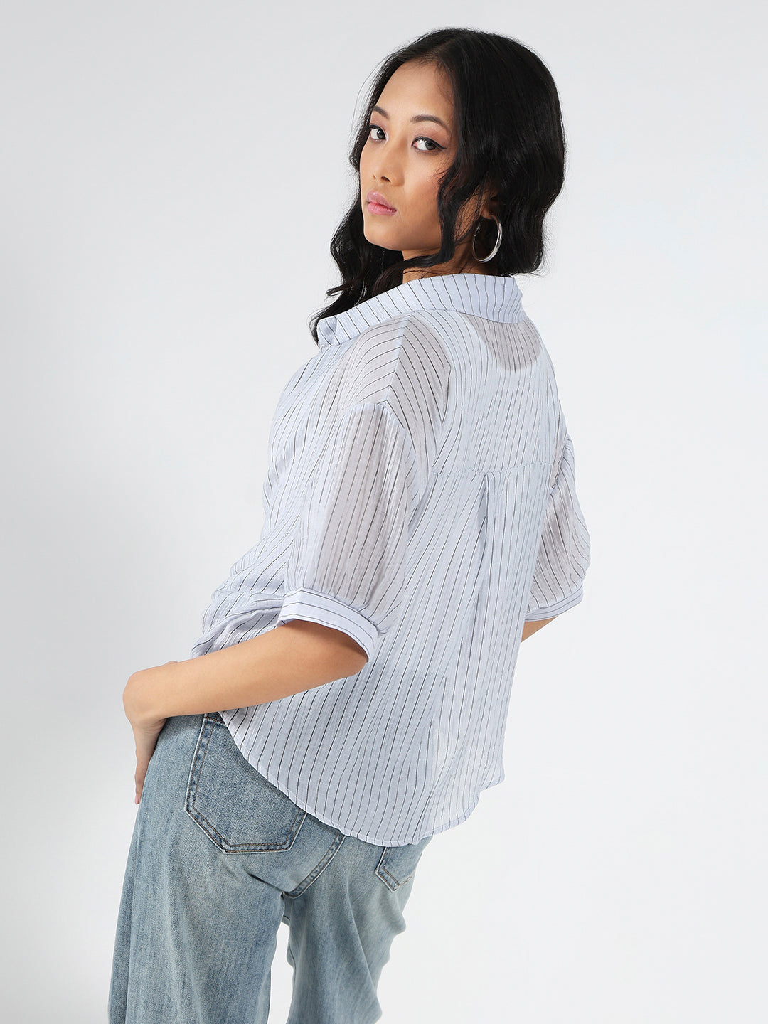 Blue & White Striped  Oversized Top with inner tank top and necklace