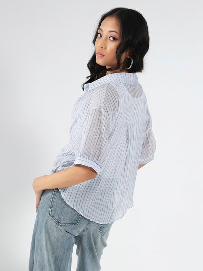 Blue & White Striped  Oversized Top with inner tank top and necklace