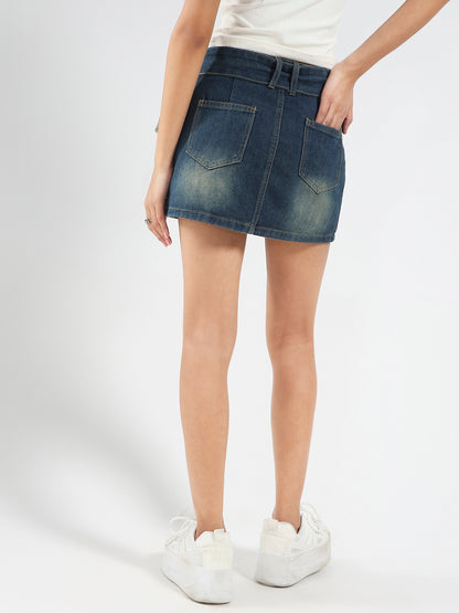 Belted Vintage Inspired Chic Denim Skort