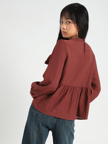 Rust Bow Tie Peplum Stylish Top