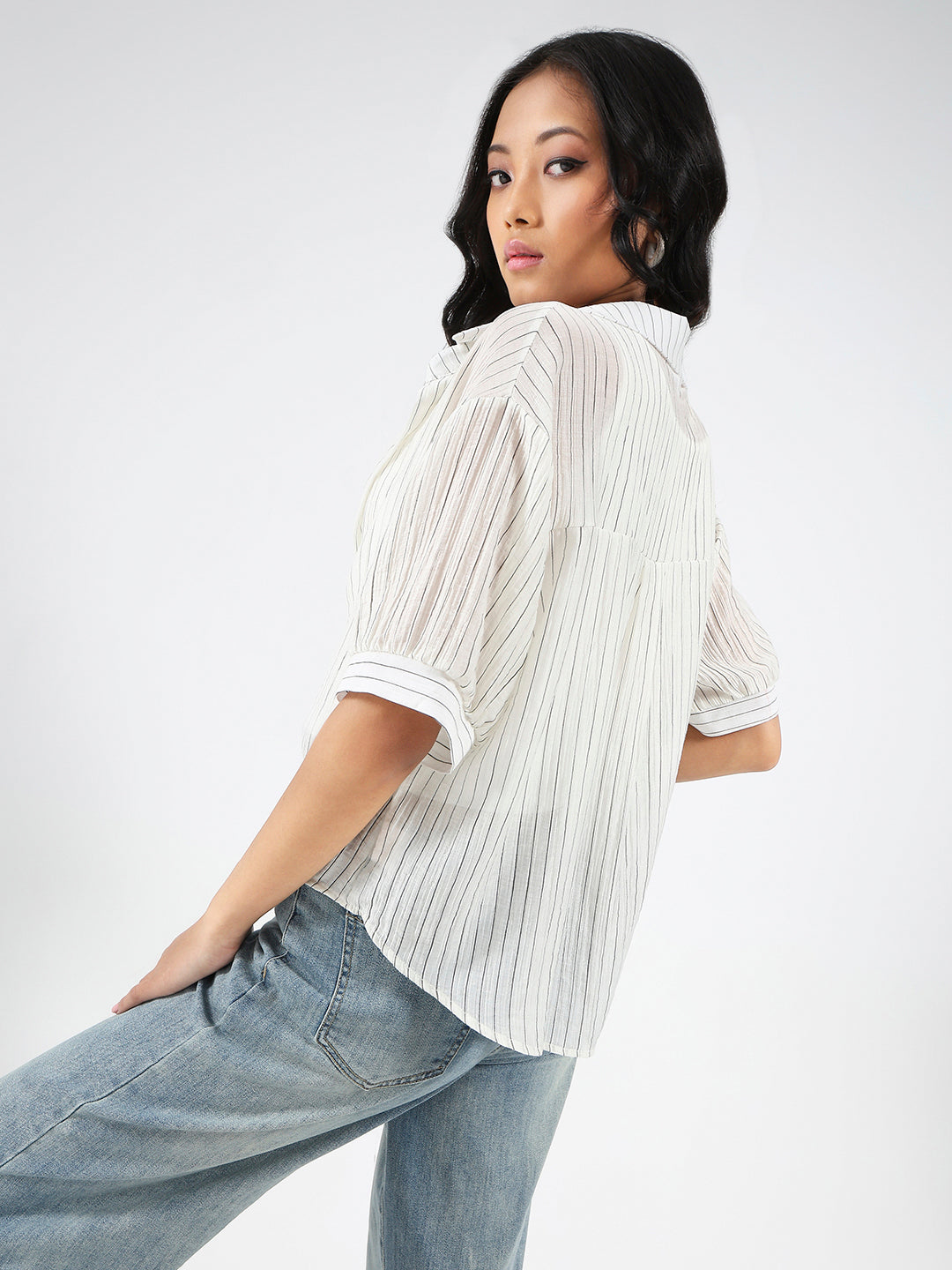 Off white Striped Oversized Top with inner tank top and necklace