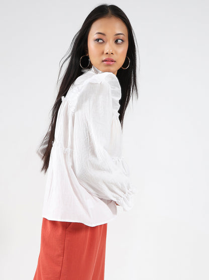 White Ruffled Tiered Long Sleeve Flowy Top