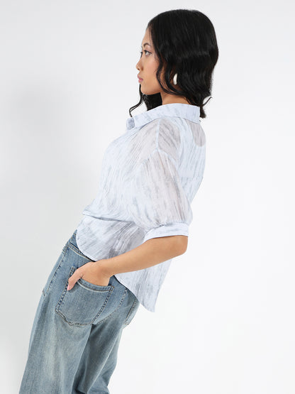 Light Blue Tencel Nylon Oversized Shirt with tank top and Necklace