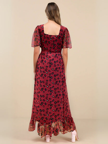 Crimson Crush Chiffon Midi Dress