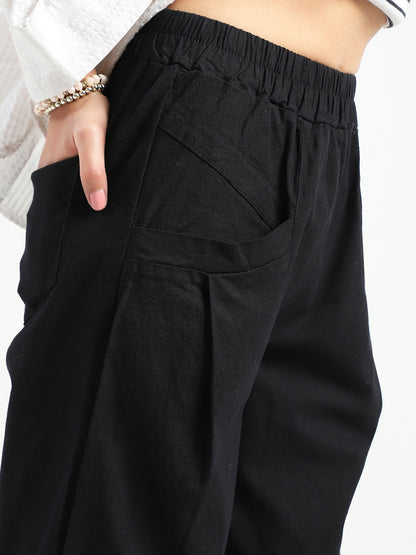Black Cotton Nylon Stylish Casual Trouser