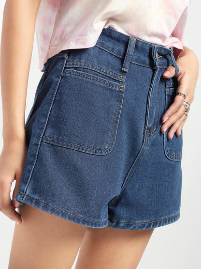 High Rise Double Pocket Vintage Denim Shorts