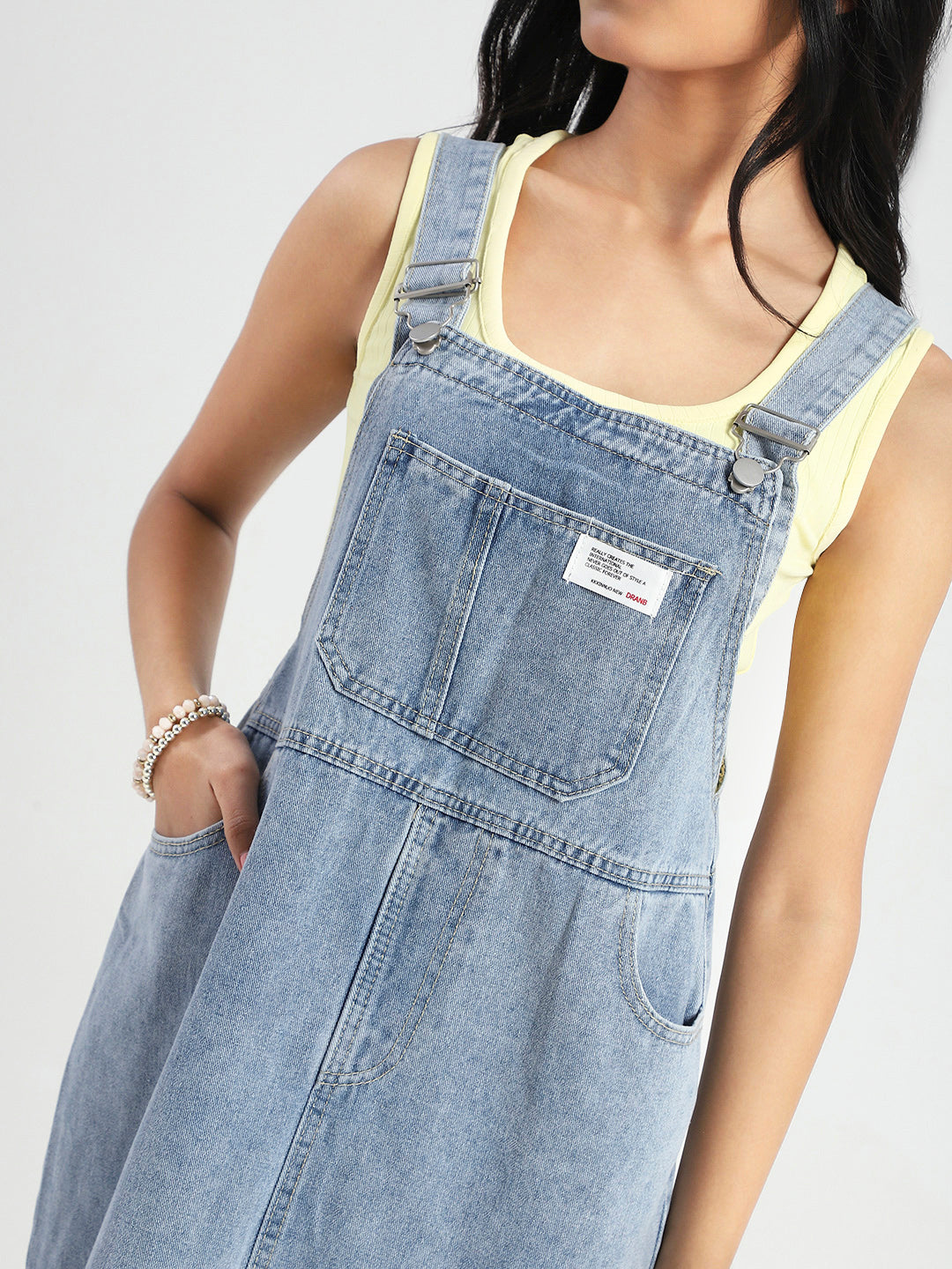 Women Blue back slit Midi Dungaree