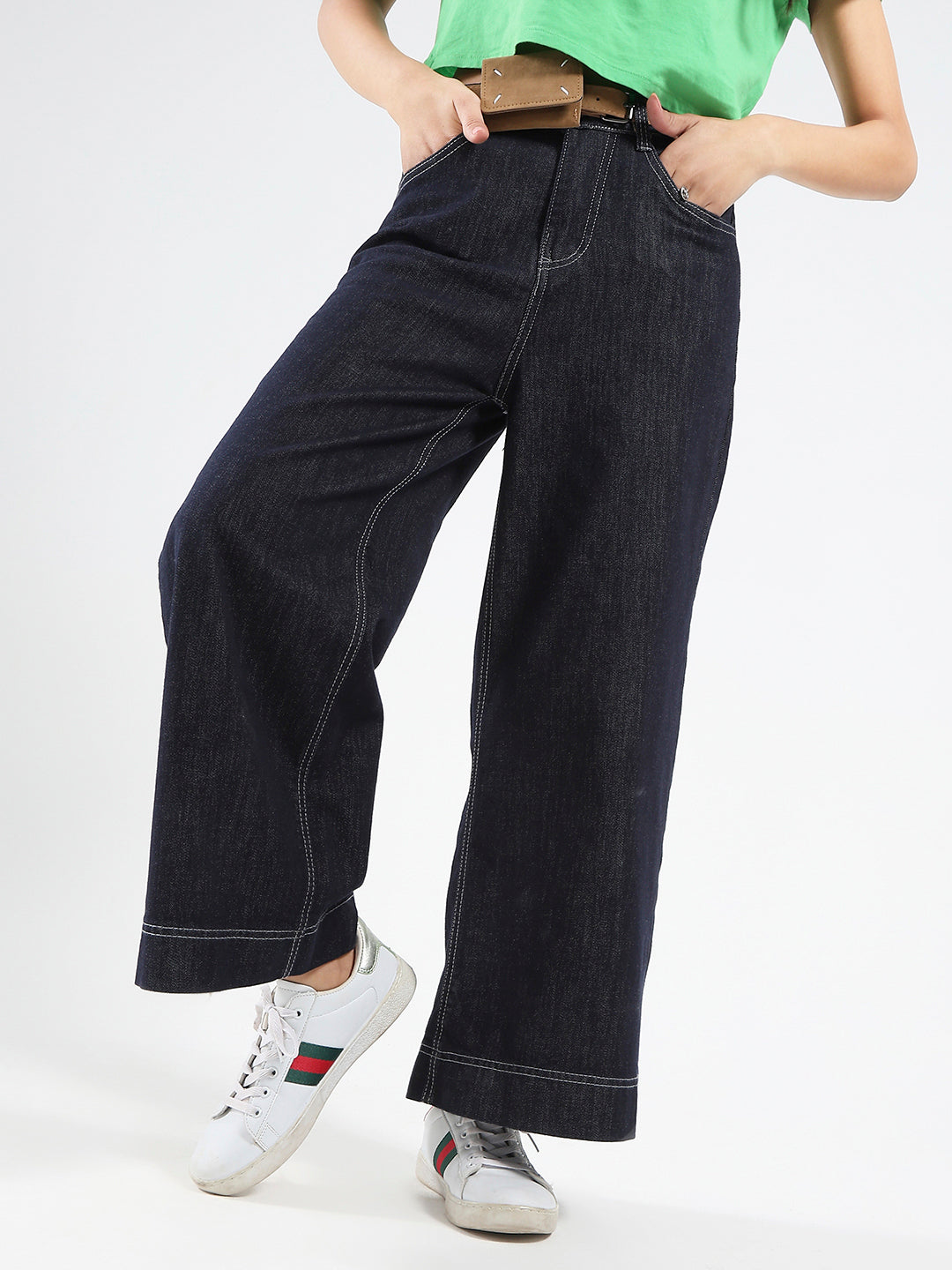 Blue High Waist Wide Leg Jeans