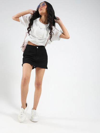 White Striped Oversized Top with inner tank top and necklace