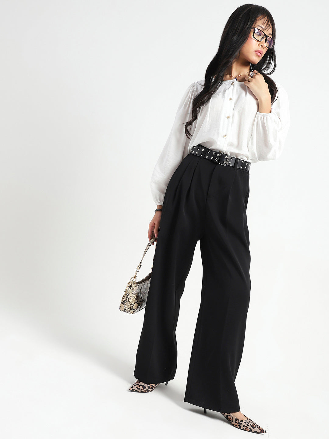 White Cotton Nylon Puff Sleeve Top