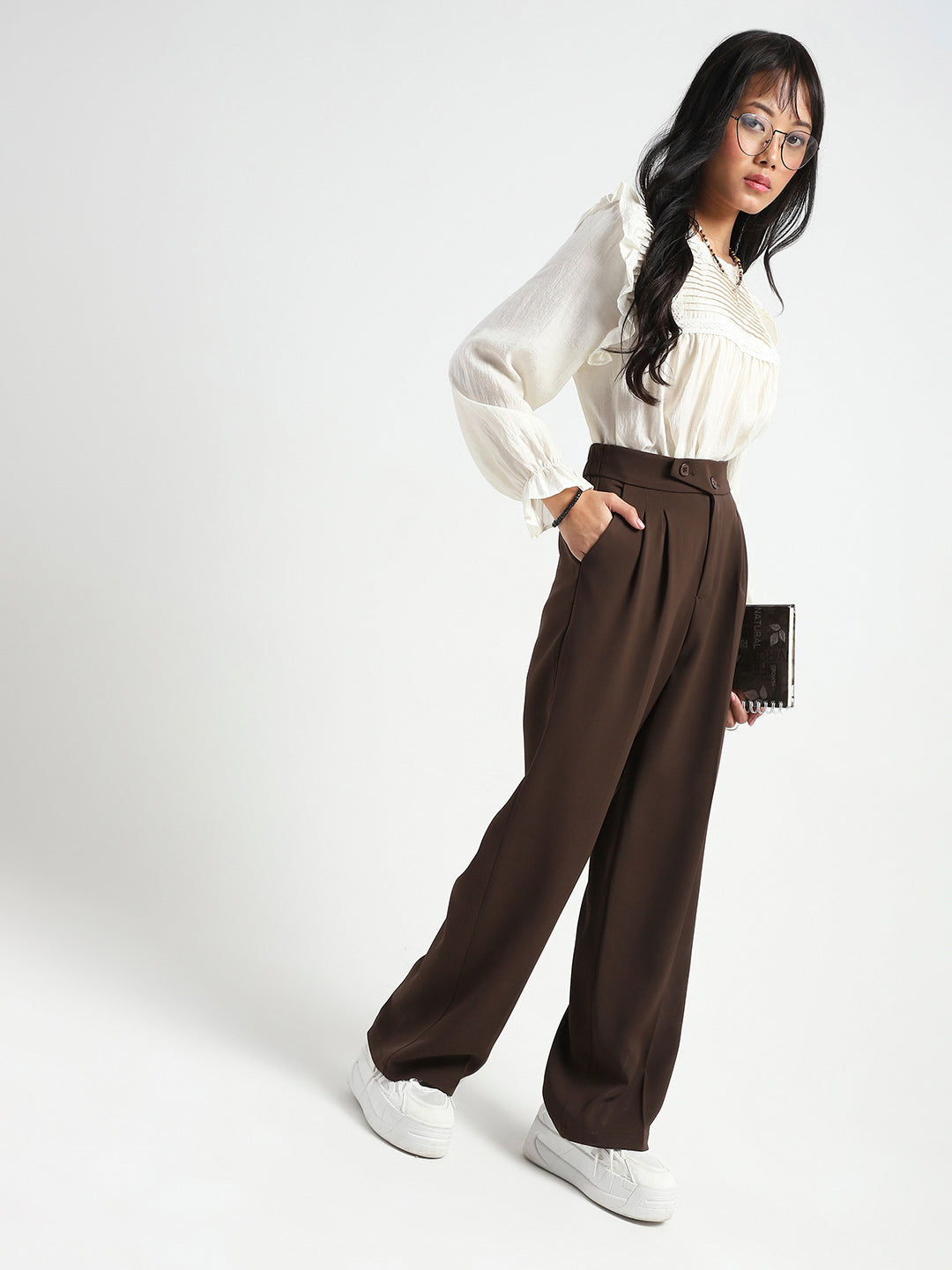 Off-White Pleated Yoke Ruffle Top