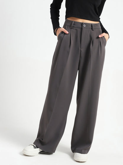 Korean High Rise Pleated Wide Leg Trouser with Belt