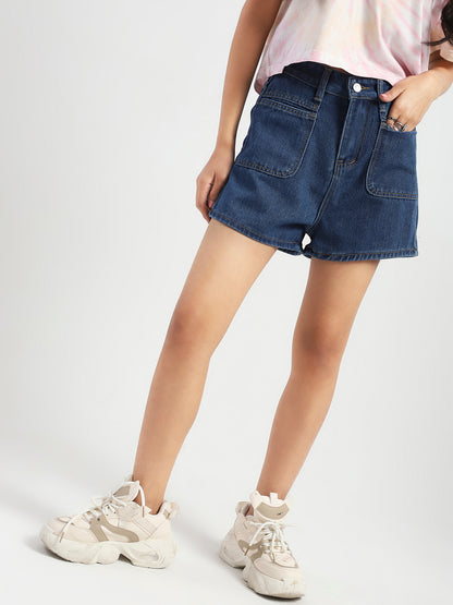 High Rise Double Pocket Vintage Denim Shorts