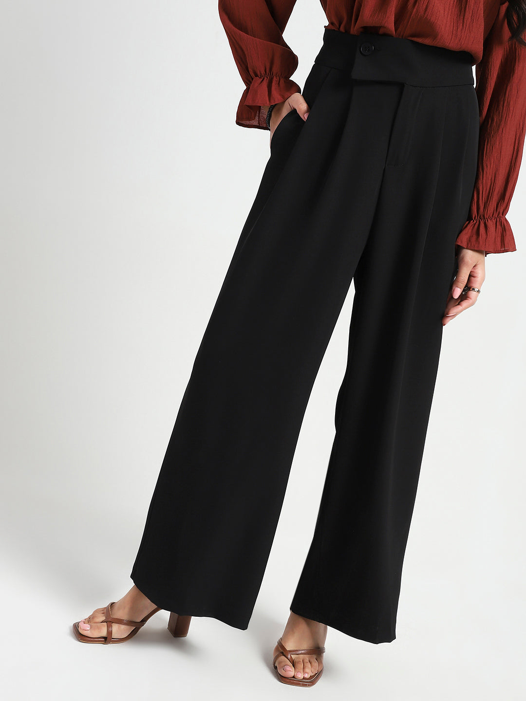 Korean High Rise Pleated Wide Leg Trouser