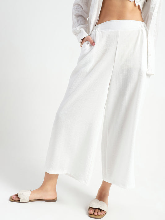 White Wide Leg High Waist Relaxed Fit Trouser