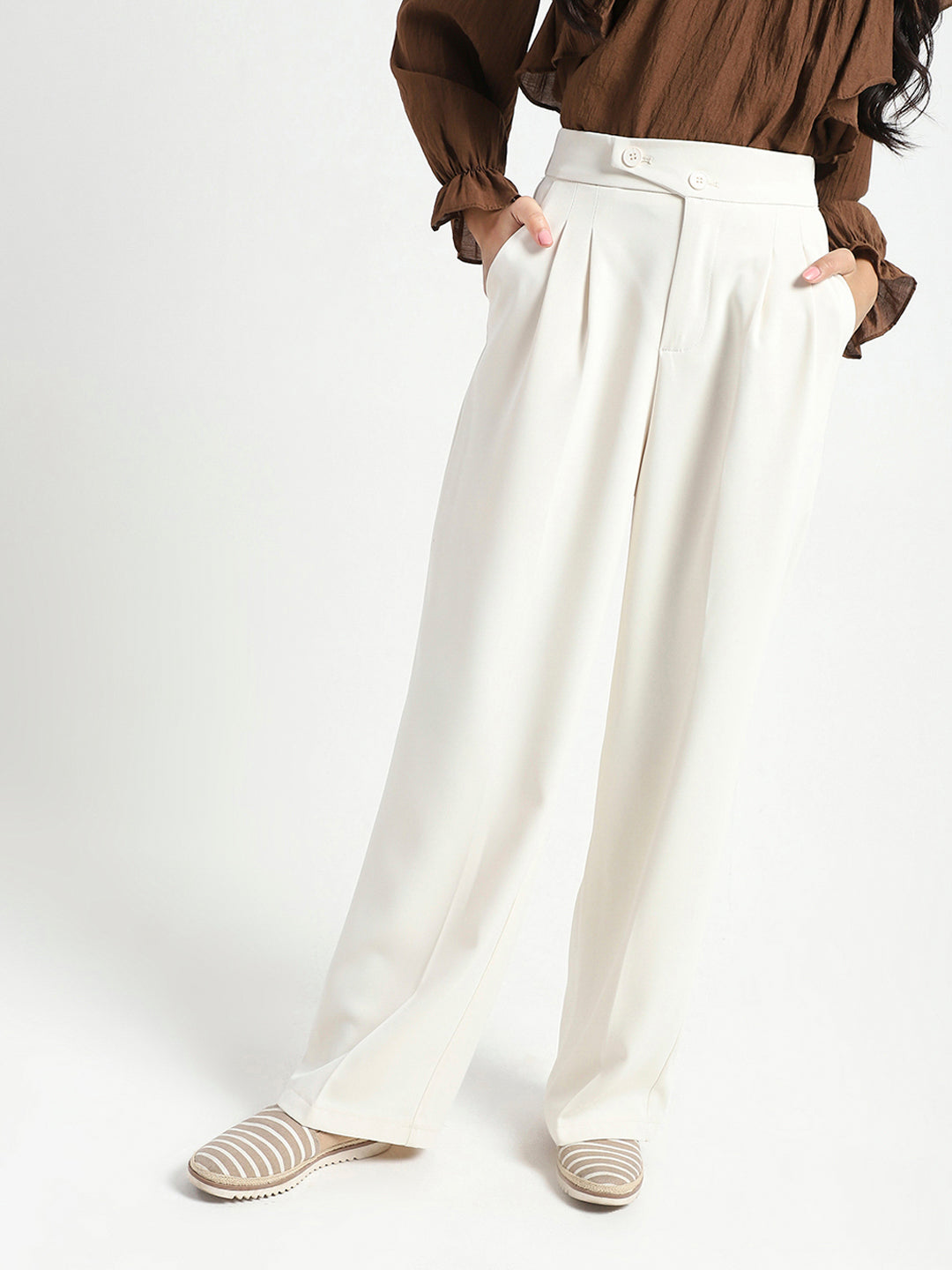 Korean Offwhite High Rise Pleated Trouser